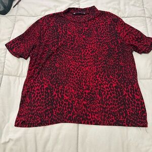 Zara Red and Black Leopard Print Top